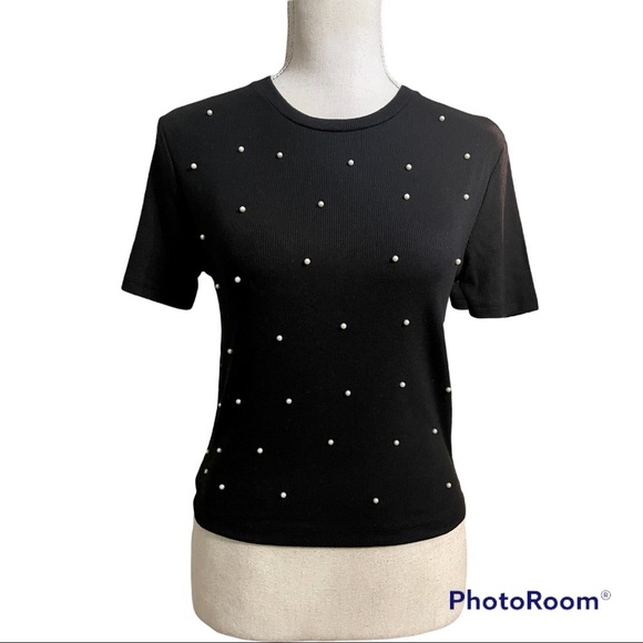 Zara Cropped Pearl Detail Top M - Picture 3 of 7
